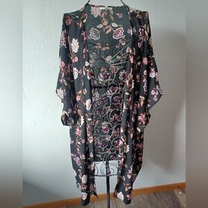 Maurices Black Floral Duster Kimono